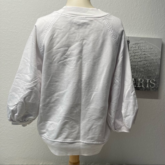 7 FAM | MANKIND EMBROIDERED 3/4 PUFF SLEEVE SWEATSHIRT IN WHITE SMALL - Picture 7 of 10